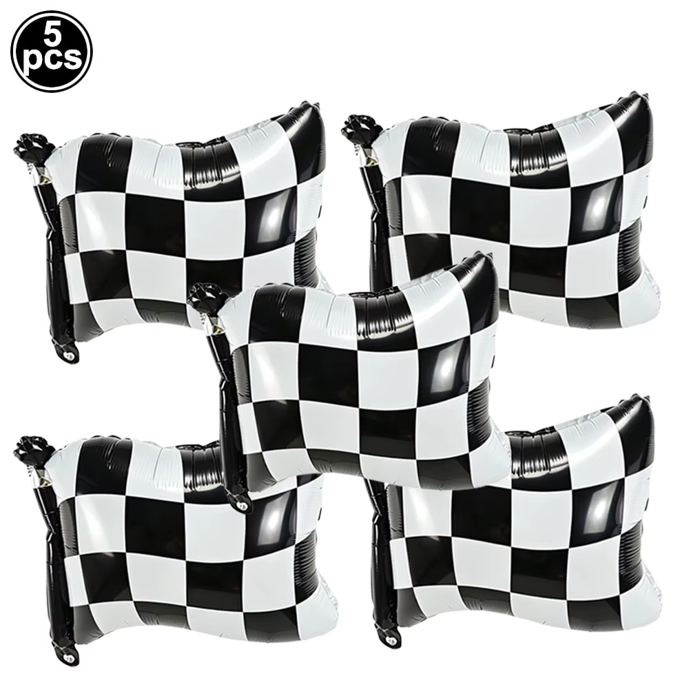 Ballons à carreaux en aluminium rouge, jaune, noir et blanc, 5 pièces, pour décorations de fête d'anniversaire sur le thème de la course