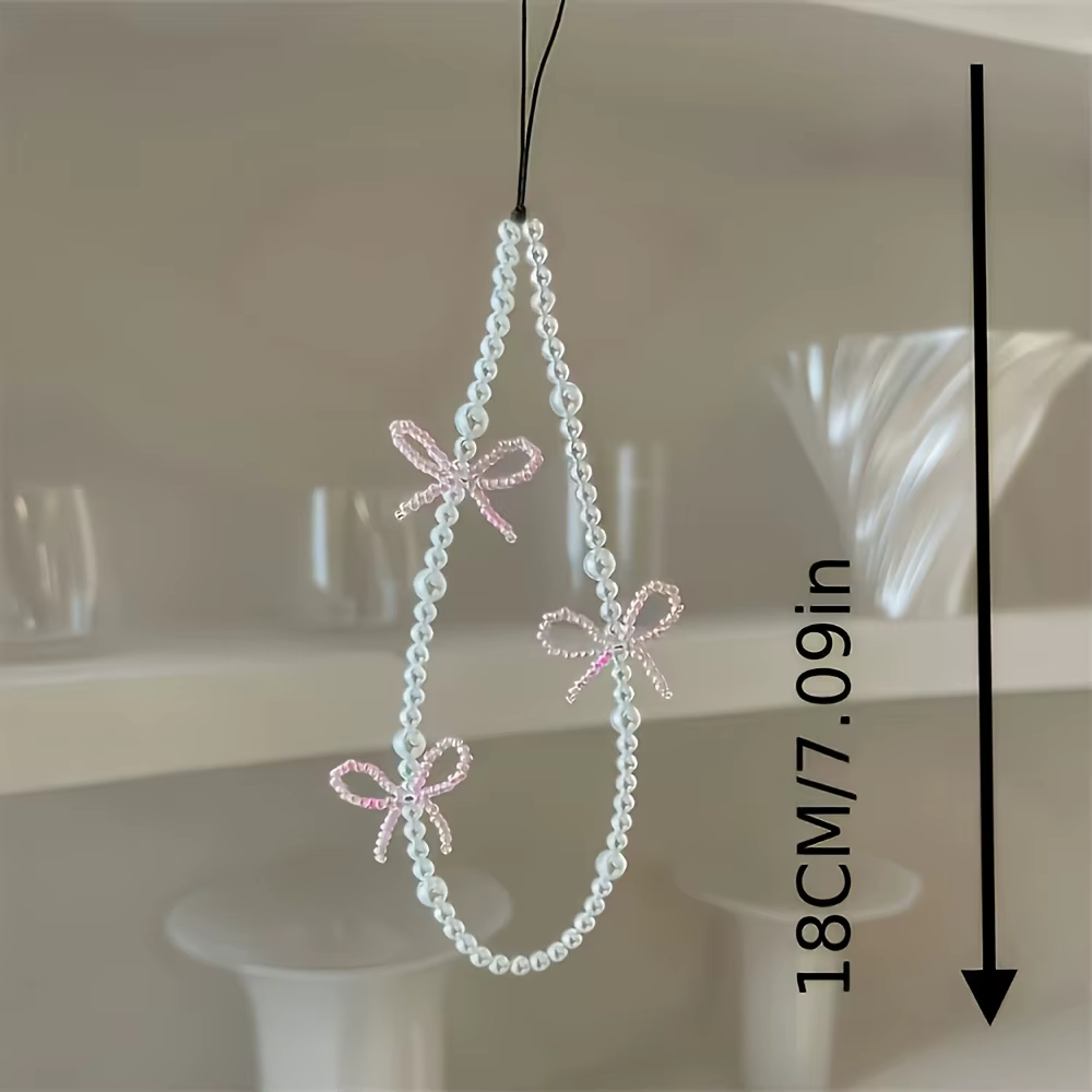 Accessoire de breloque en perles avec nœud papillon rose, 1 pièce, pour étui de téléphone, lanière, Bracelet, matière plastique, décor de bijoux à la mode