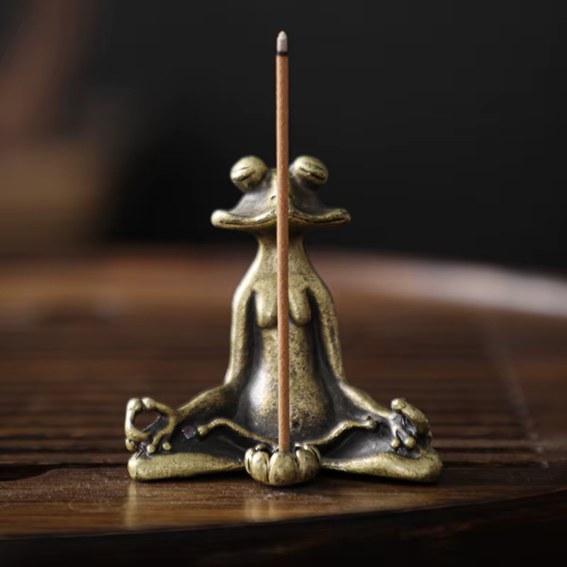 Statue de grenouille Zen de méditation en laiton Antique