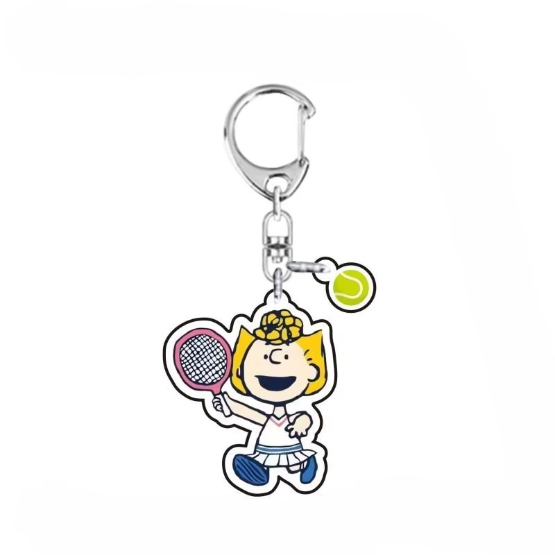 Porte-clés pendentif Snoopy chiot mignon de dessin animé jouant au tennis, en acrylique, pour clés de voiture et sacs, accessoire de personnalité tendance, vente en gros