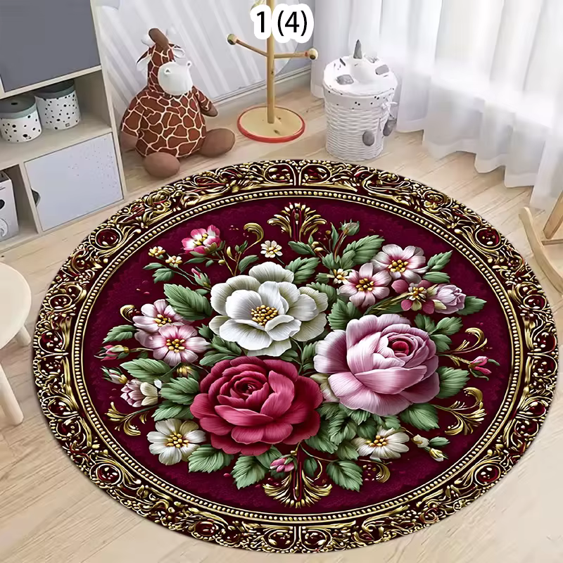Tapis rond rouge de style vintage