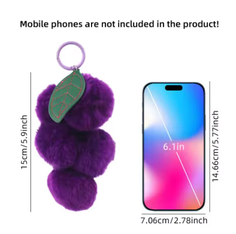 Clé douce et moelleuse violette pour hommes et femmes, chaîne lapin en peluche, pendentif de raisin, clé de voiture, accessoire, vente en gros