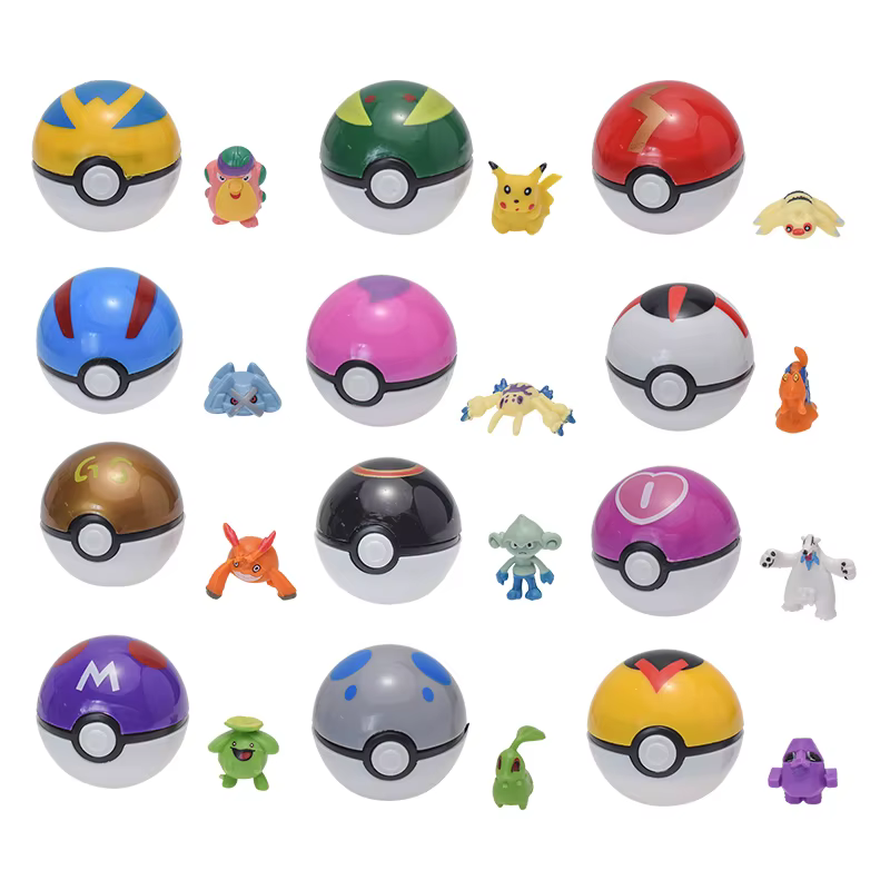 Pokemon Poke Ball Figure Jouets, Anime Pikachu, Pocket Monster, Pet Elf PVC Figurine, Action Collection Model Dolls Gifts, 12Pcs Set