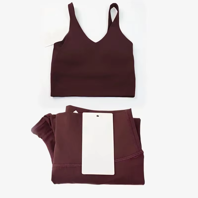 Ensemble de yoga classique pour femme en 2 pièces : haut de sport en forme de U et leggings taille haute effet seconde