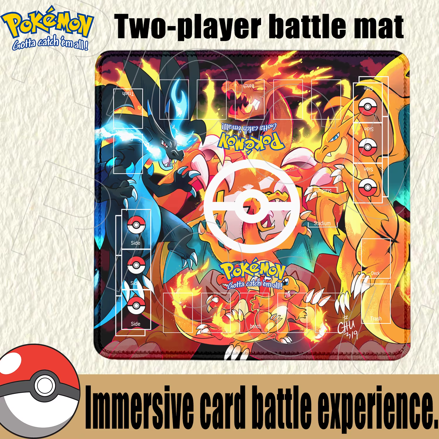 Tapis de bureau pour cartes de jeu Pokemon, accessoires pour cartes de jeu doubles, tapis de combat Sylveon Charizard PTCG, tapis de souris Anime, tapis de table 60x60cm