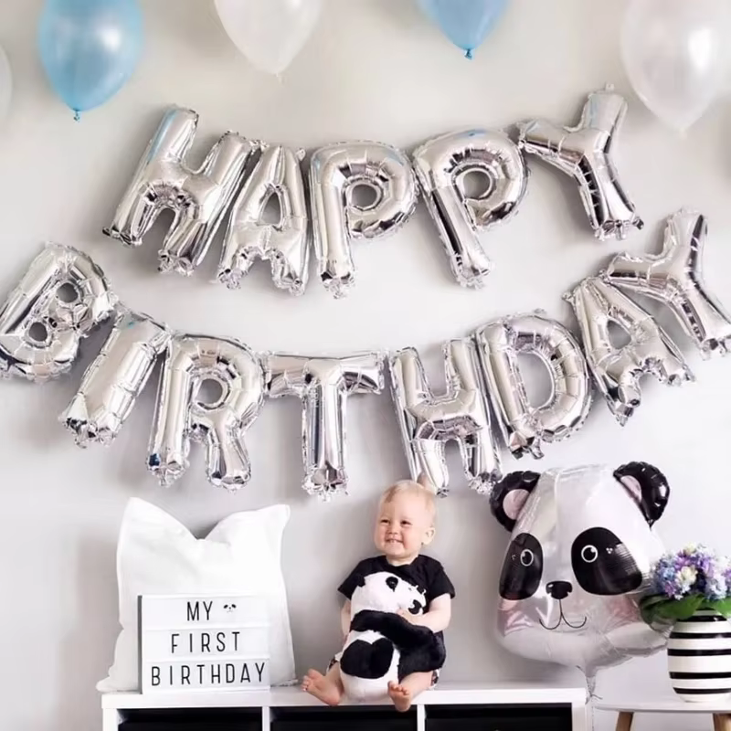 Ensemble de ballons argentés pour fête d'anniversaire, ballon d'anniversaire pour enfants, ballon en aluminium avec lettres, utilisé pour la décoration de fête d'anniversaire