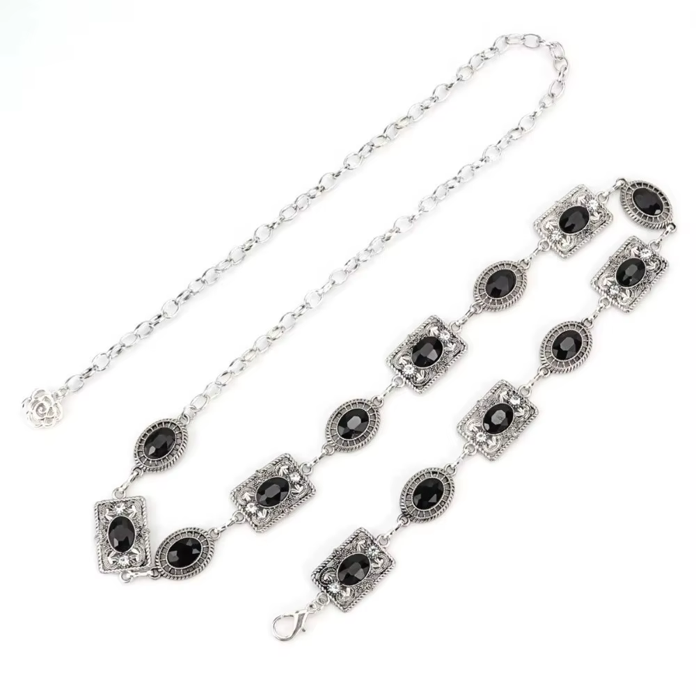 Chaîne de taille dorée et argentée, accessoire de ceinture de robe en métal avec strass ovales sculptés, pour toutes occasions