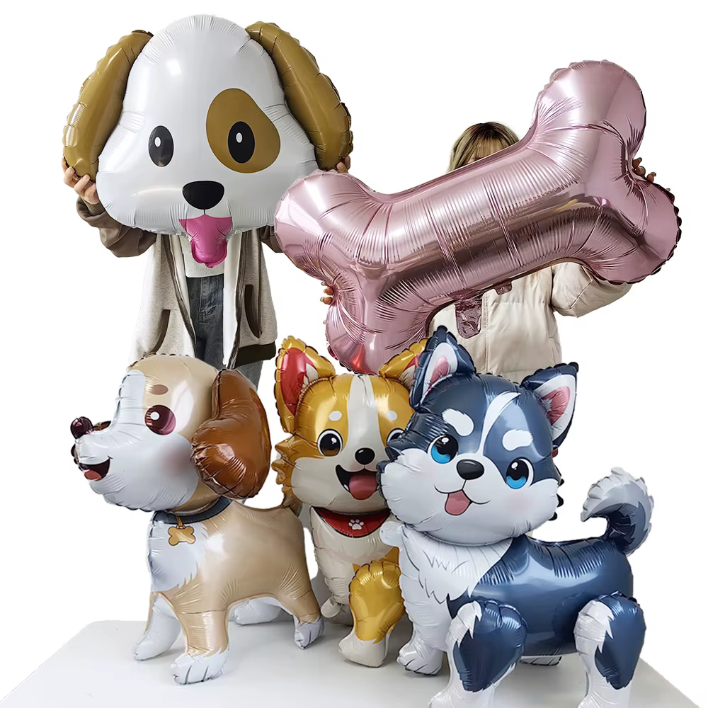 Ballon thème chien en forme de tête de chien, ballons en aluminium, décoration pour enfants, fête d'anniversaire, chiot, cadeau de fête pour animaux de compagnie, fournitures de décoration