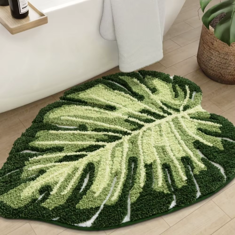 Tapis de sol de salle de bain en forme de feuille, en TPR, antidérapant, épaissi, absorbant l'eau, motif feuille, tapis de bain antidérapant