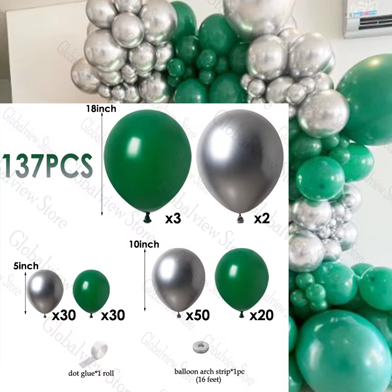 Metaillc – guirlande de ballons vert argenté, Kit de ballons argentés pour fête d'anniversaire pour adultes, décoration de 30e et 40e anniversaire