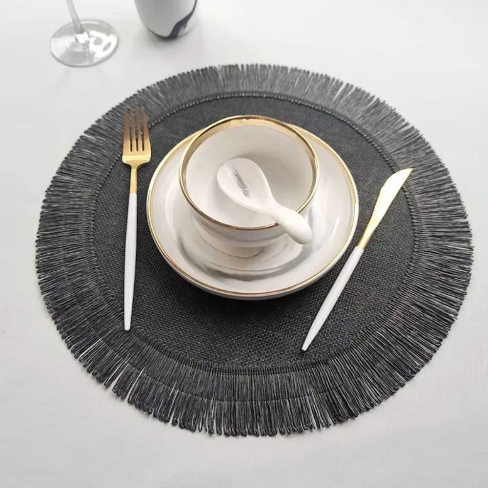 Tapis rond en jute avec franges