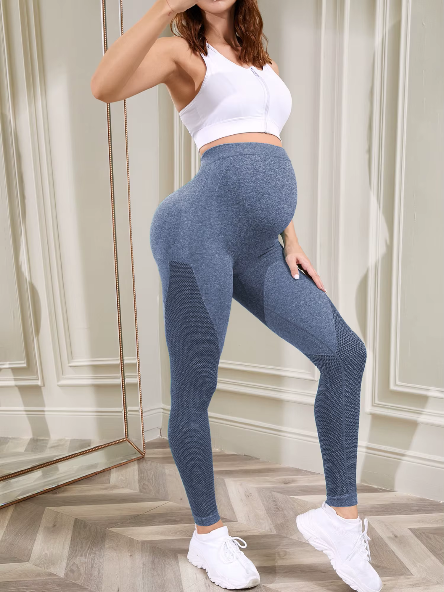 Leggings de yoga décontractés de maternité avec soutien du ventre femme enceinte taille haute pantalons de pilates