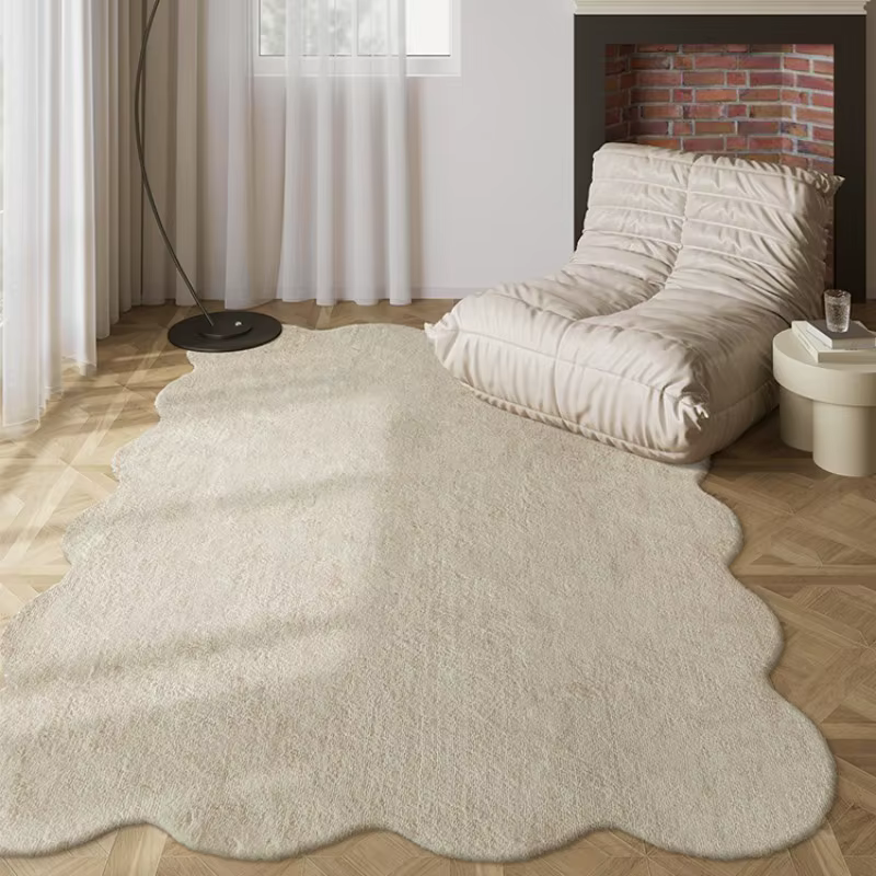 Tapis en Peluche Irrégulier pour Décoration de Salon, Minimalisme Moderne, Solide, Moelleux, Doux, pour Chambre à Coucher, Maison, Polymères Lavables