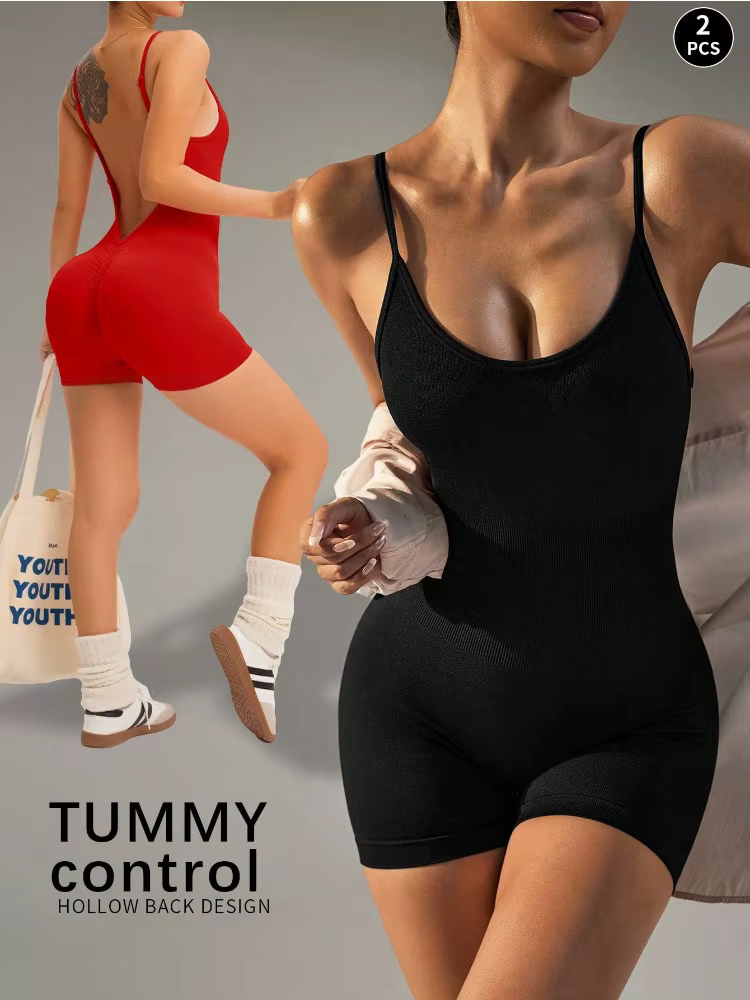 Femmes couleur unie dos croisé Yoga quotidien Fitness barboteuse Shorts vêtements d'entraînement