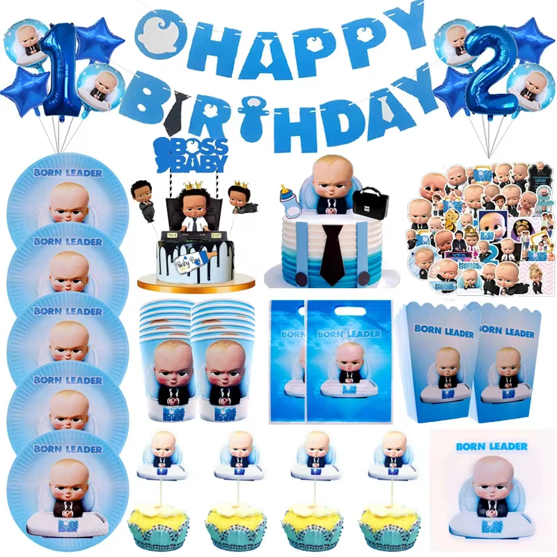 Ballons, Bannière Joyeux Anniversaire, Décoration de Fête, Vaisselle Jetable Bleue pour Garçon, Décoration de Gâteau pour Enfants, Ballon en Latex pour Baby Shower