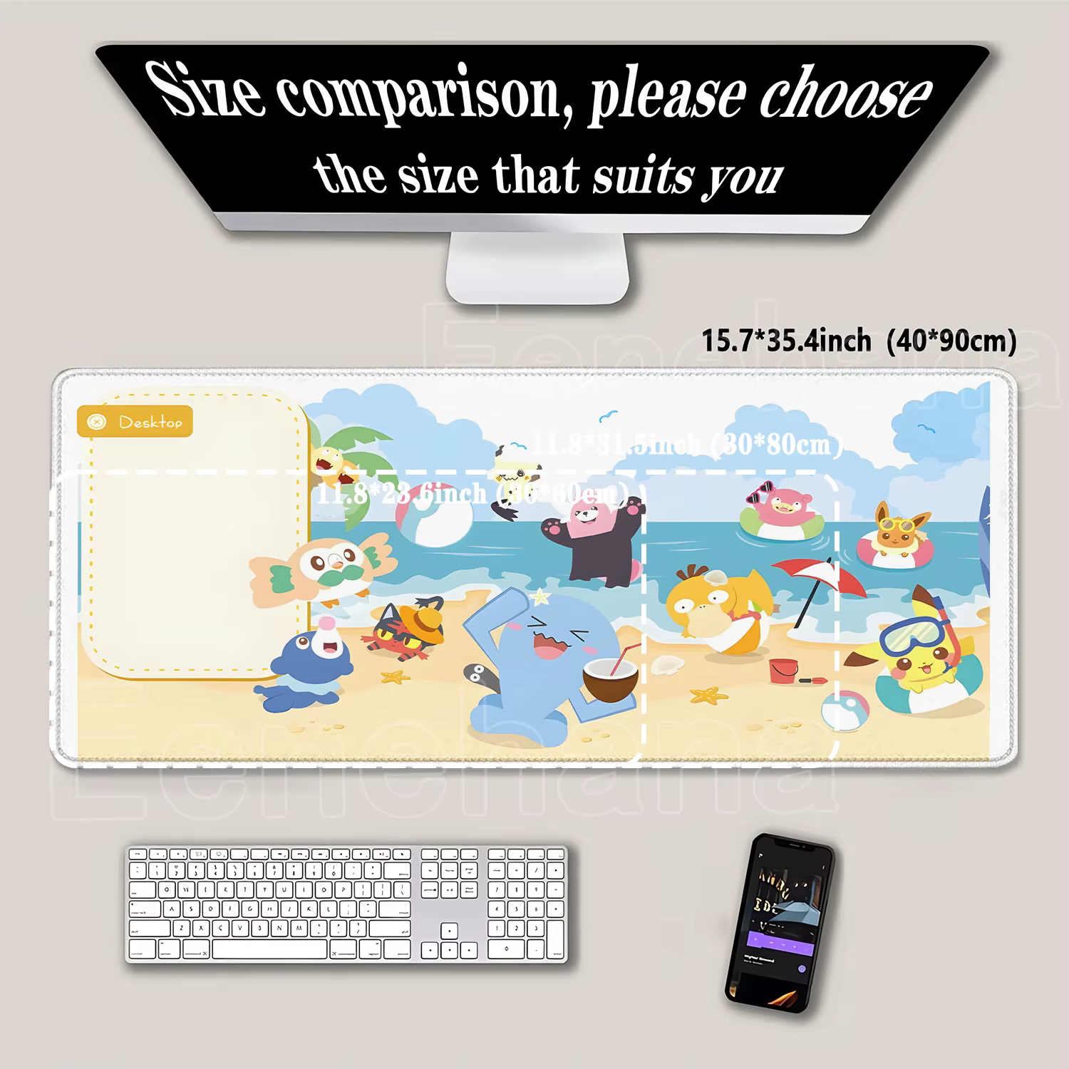Tapis de souris Anime Pokemon Kawaii, pour clavier de PC, bureau, tapis de jeu mignon, impression HD, surjeté, base antidérapante, tapis de bureau XXL