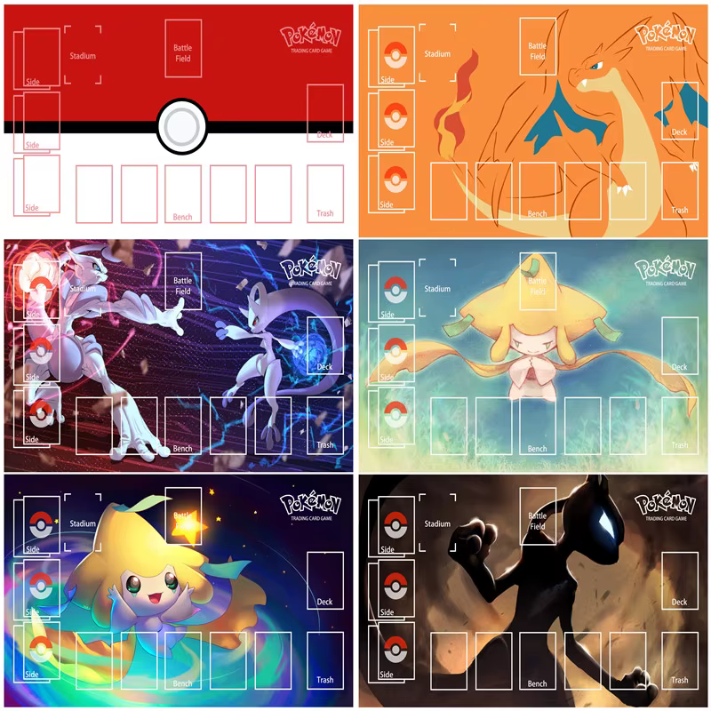 Tapis de jeu Pokémon PTCG Mewtwo Charizard Mew Jirachi, tapis de jeu de cartes à collectionner, tapis de jeu dédié contre les nouveaux tapis de table 60x35cm