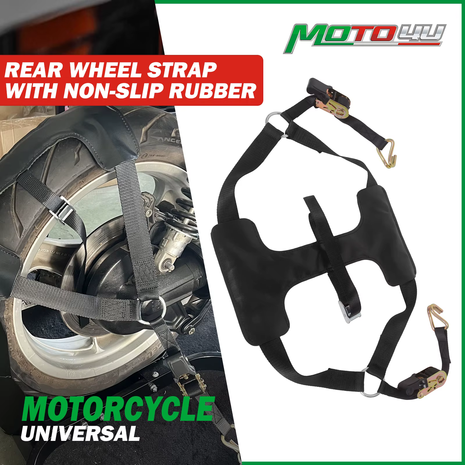 Nouveau Sangle de pneu arrière de moto, cliquet d'arrimage, sangle noire robuste avec cliquets, caoutchouc antidérapant