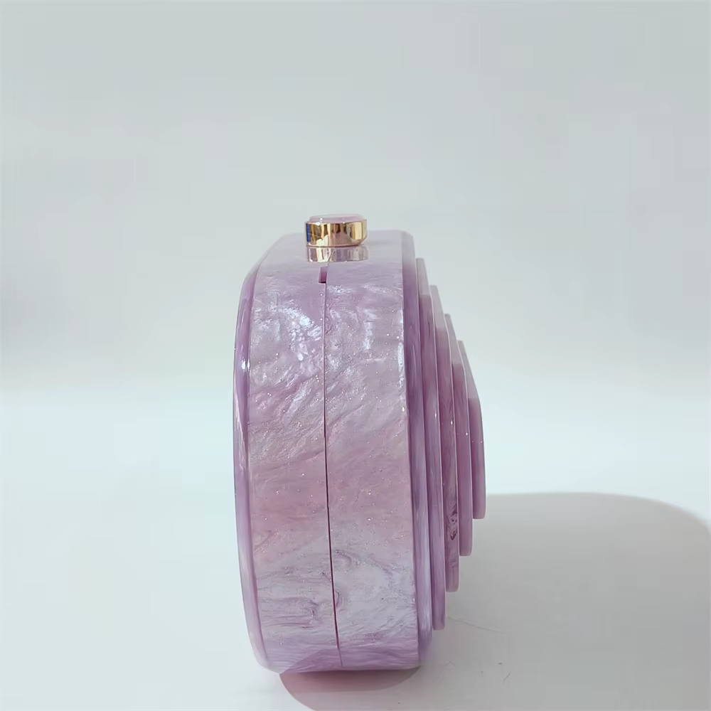 Violet petit paillettes fait à la main Pro Cocktail semi-cercle acrylique Streamer couches sac à main sac à main célébrité fête soirée sac de plage