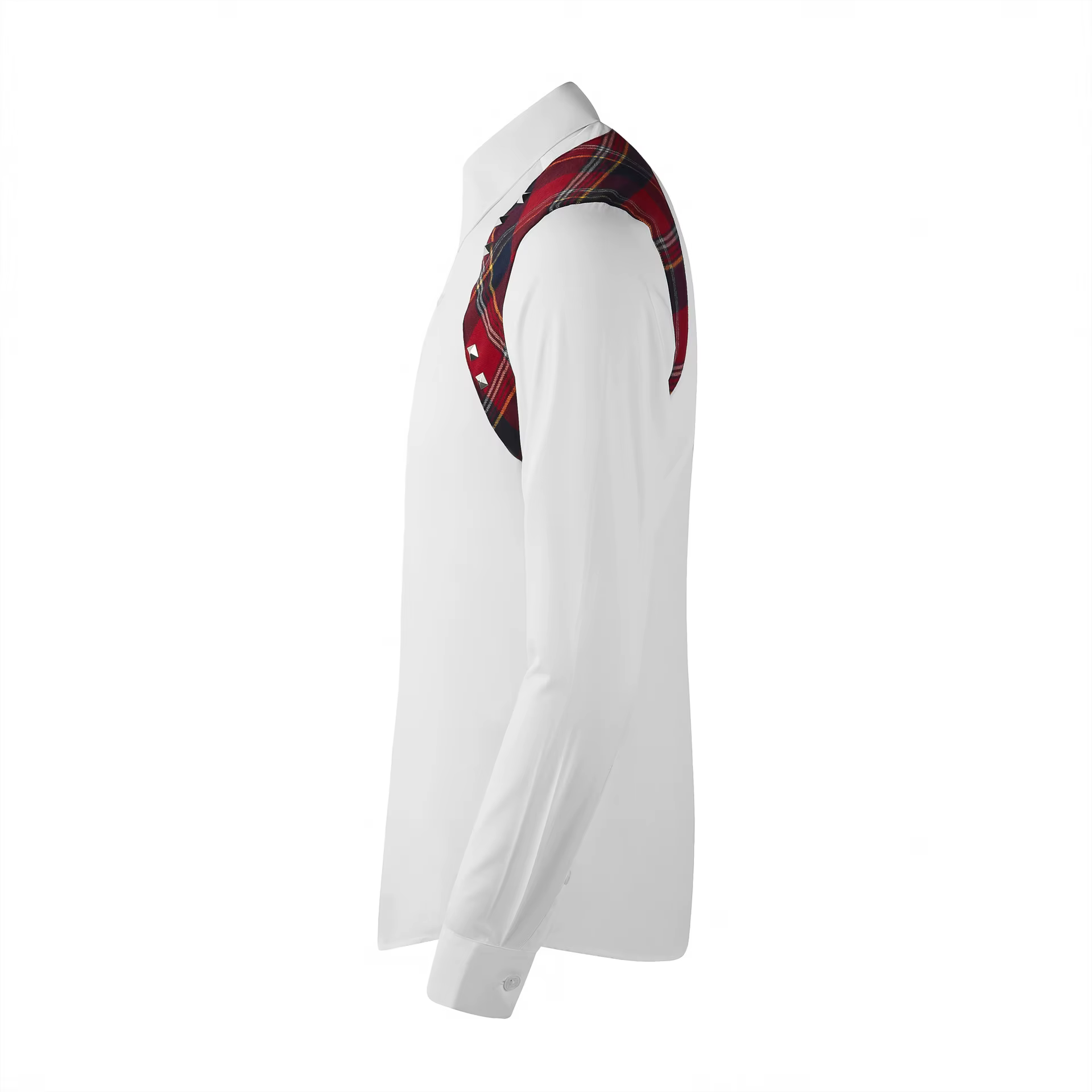 Chemise à manches longues pour hommes, bretelles d'épaule, épissure à carreaux, décoration à rivets, chemise d'affaires décontractée, fête sociale, Streetwear, offre spéciale