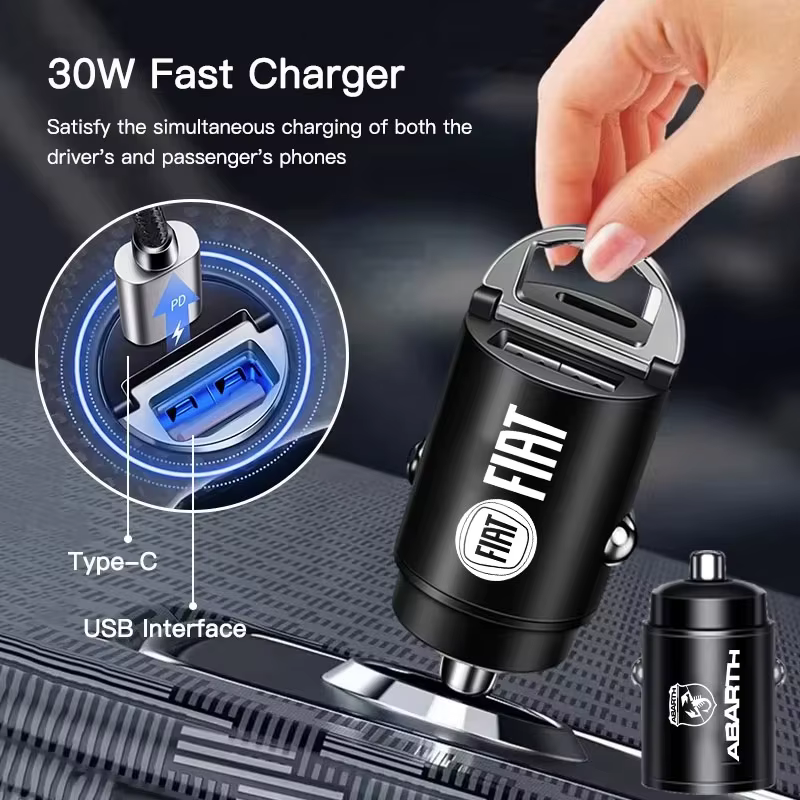Chargeur rapide de voiture, Ports USB type-c, adaptateur d'alimentation, accessoire pour FIAT Abarth 500 Tipo FR Panda Argo Freemont Viaggio Bravo Punto