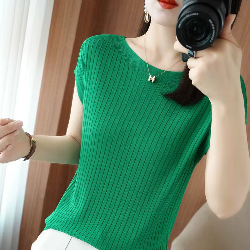 Vêtements pour femmes élégant tout-match couleur unie glace soie T-shirt 2023 été femme coréenne simplicité ample à manches courtes hauts