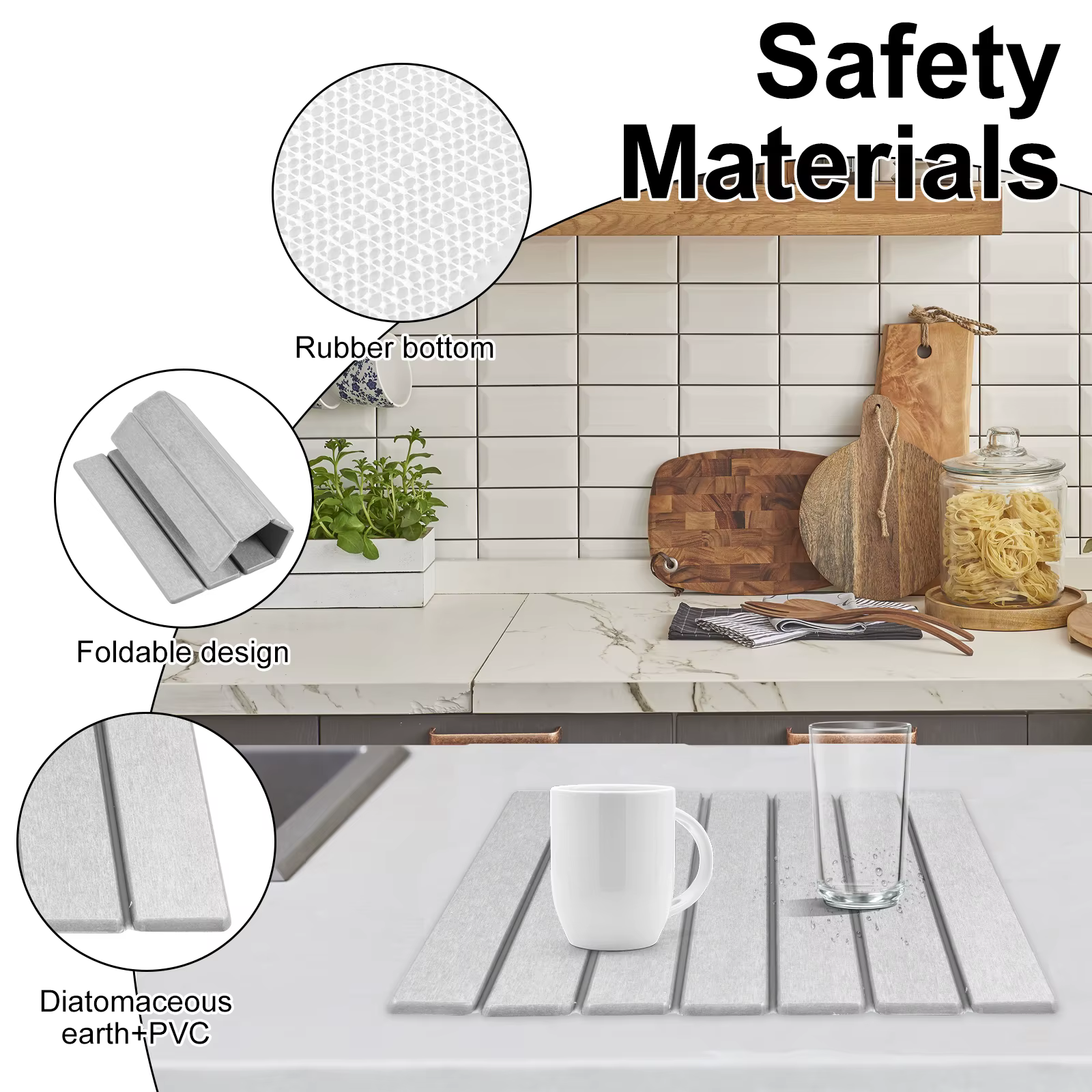 Tapis de séchage en pierre pliable, antidérapant, réutilisable, pour vaisselle, drainage, ustensiles de cuisine polyvalents