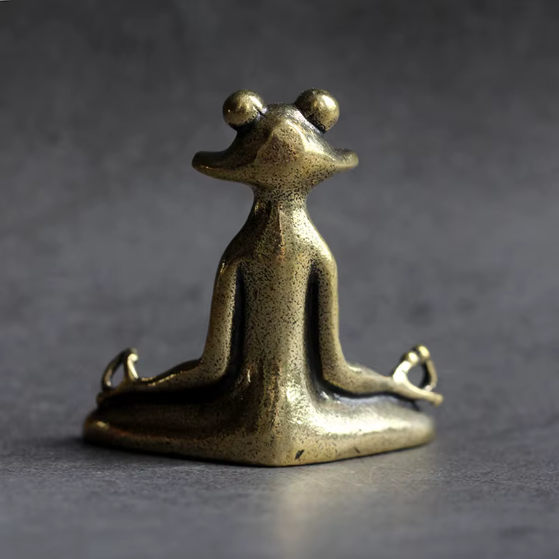 Statue de grenouille Zen de méditation en laiton Antique