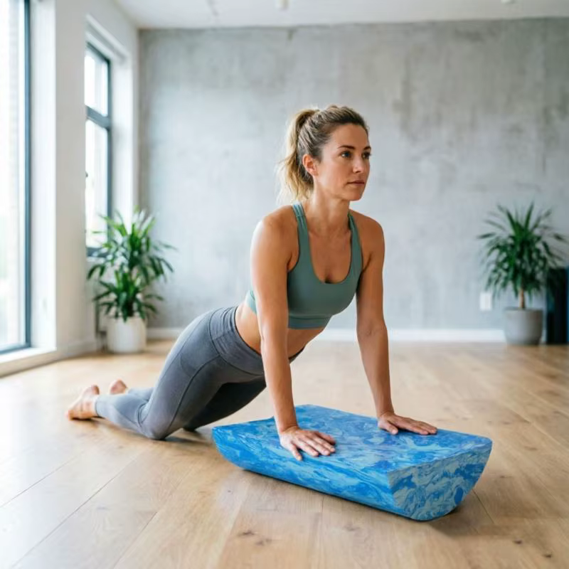 Ensemble support pratique tapis avec articles rembourrés marbrés bleus pour Pilates