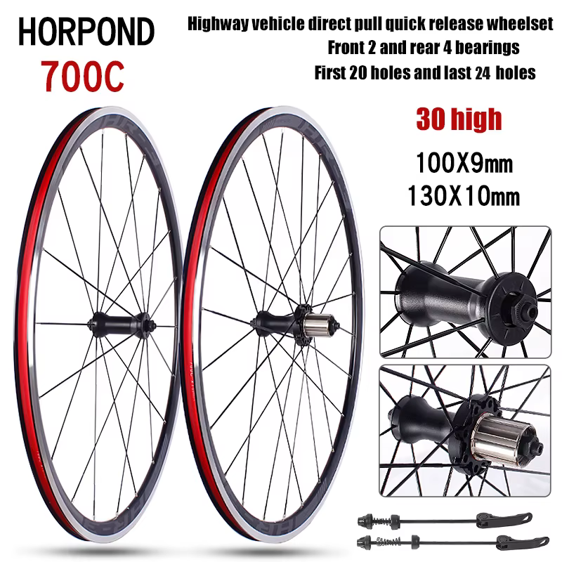 Jeu de roues de vélo de route 700C, 4 roulements, frein à disque, débrayage rapide, alliage d'aluminium double couche, 30 mm