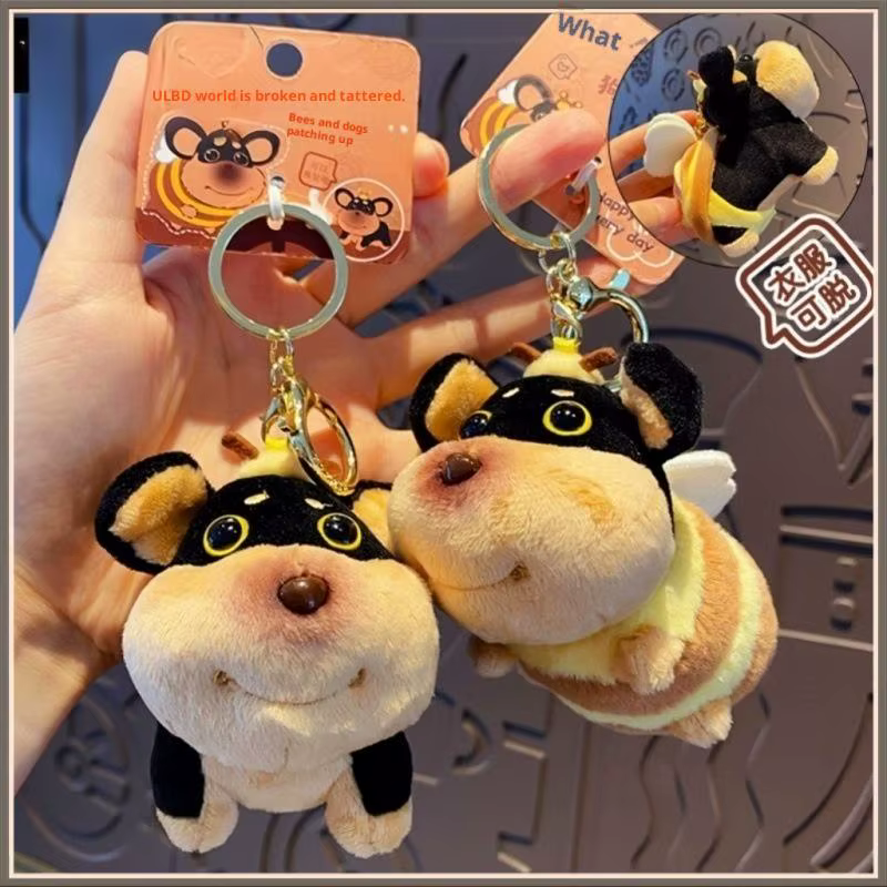 Accessoire spécial pour chien: pendentif de sac de poupée en peluche de chiot d'abeille Portable, décor suspendu de porte-clés doux mignon