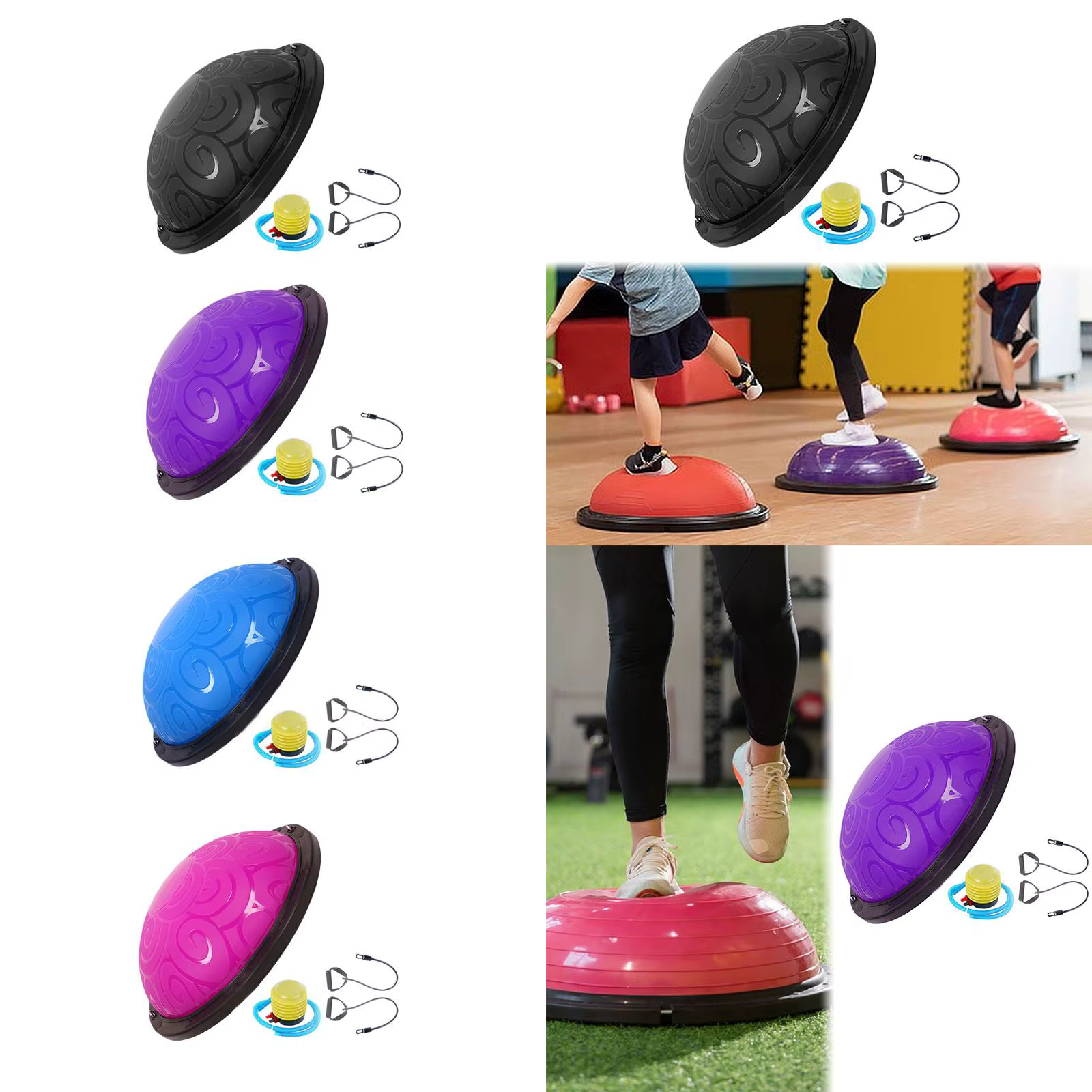 Ballon d'équilibre en PVC demi-sphère avec bandes et pompe pour le Pilates