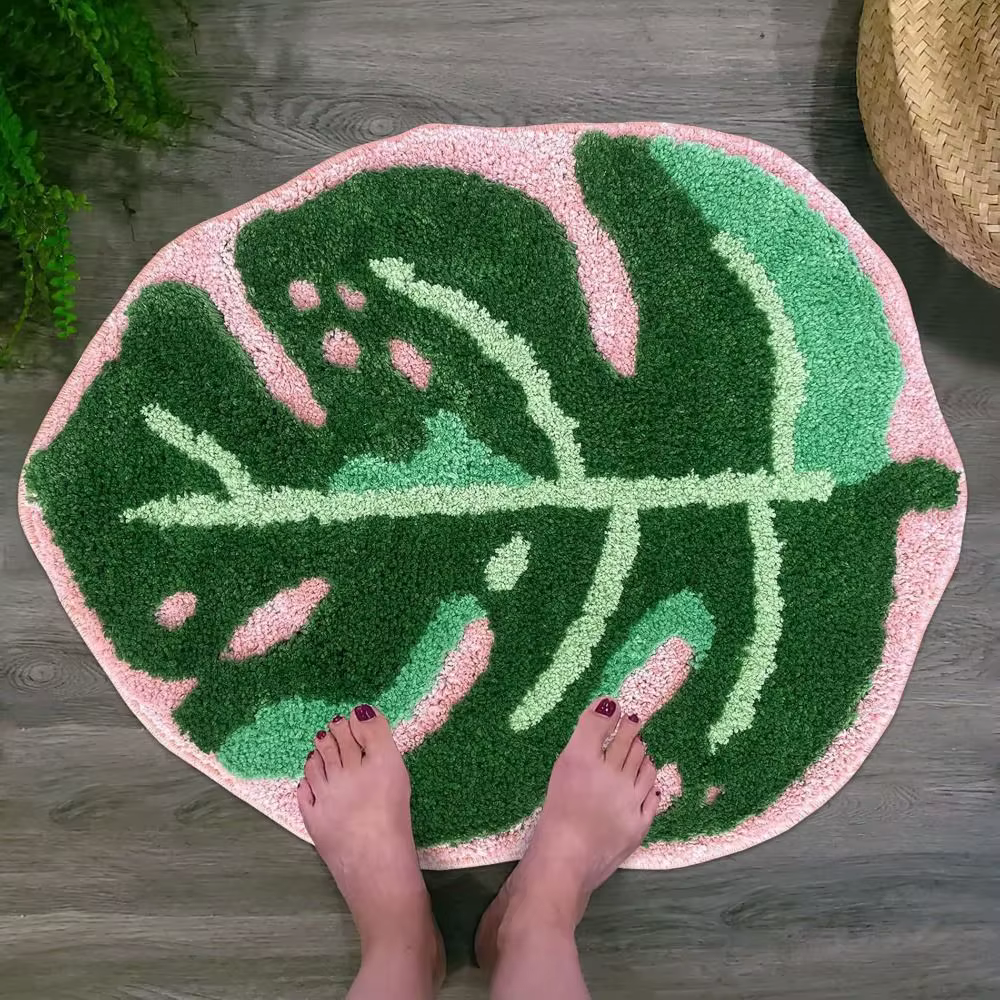 Tapis de sol en forme de feuille souple en TPR, antidérapant, motif feuille, pour salle de bain, en fibres épaissies, absorbant l'eau, tapis de bain antidérapant