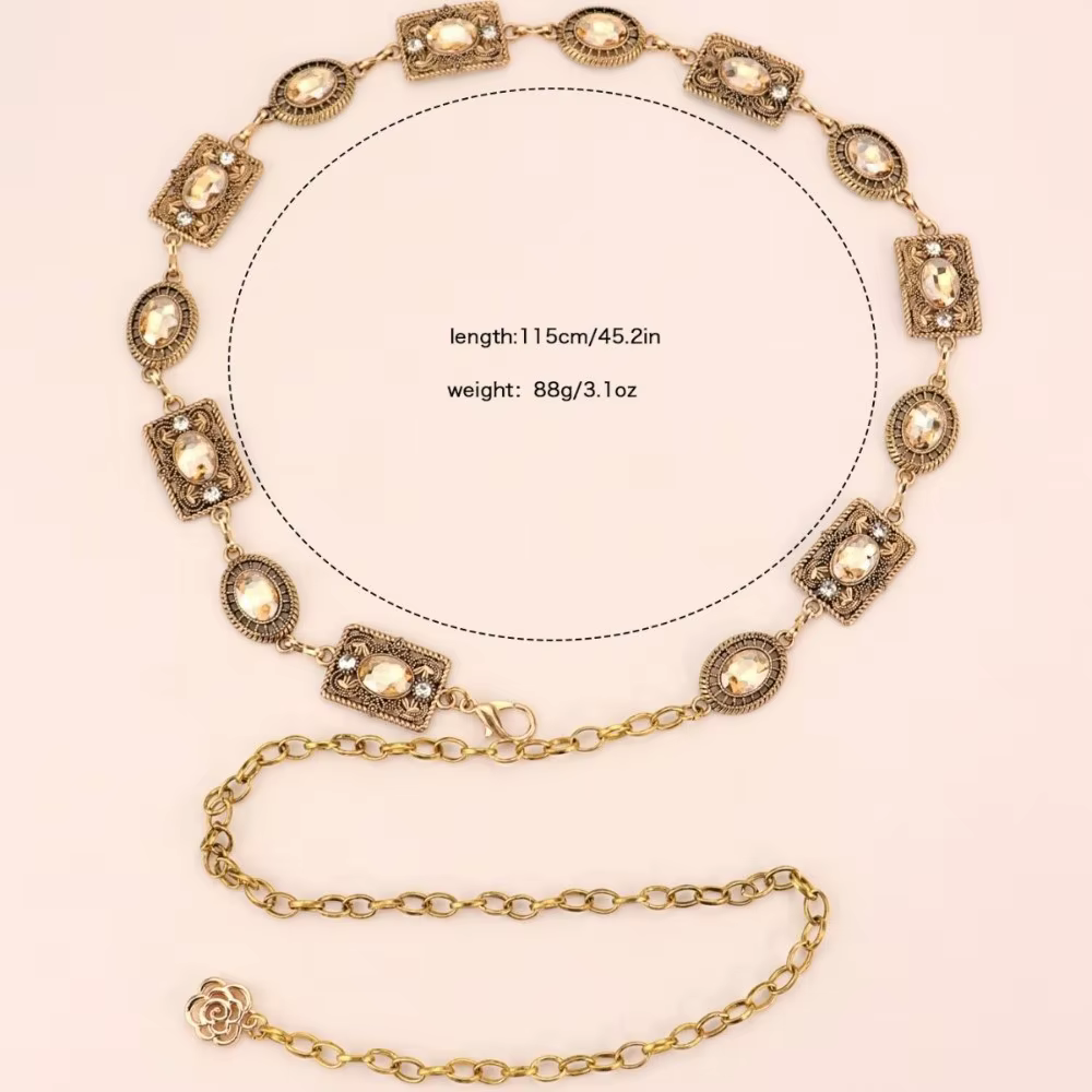 Chaîne de taille dorée et argentée, accessoire de ceinture de robe en métal avec strass ovales sculptés, pour toutes occasions