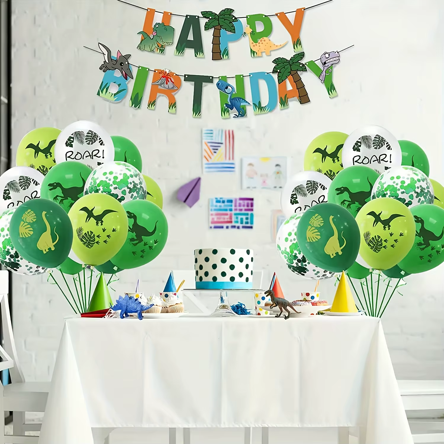 Ballons dinosaures, ballons imprimés Dino, ballons en latex vert, blanc et vert citron pour fête d'anniversaire, décoration sur le thème de la jungle et des dinosaures