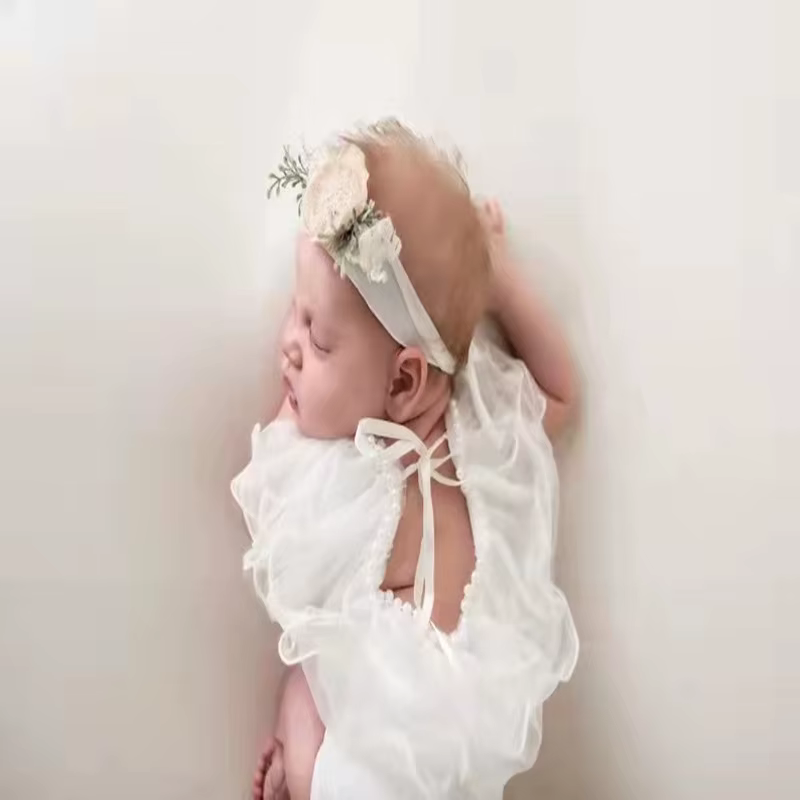 Accessoires pour bébé fille, Costume de photographie, ensemble bandeau pour nouveau-né garçon, barboteuse en dentelle, vêtements féminins, Costume Photo, tenue Ropa Bebes