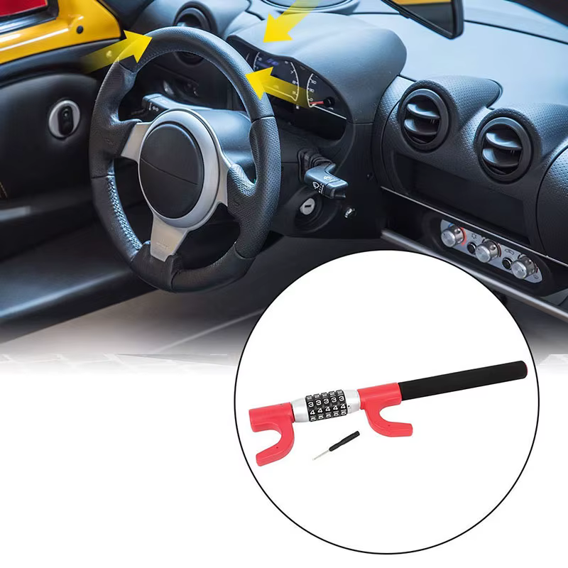 Serrure de volant de voiture universelle à 5 chiffres, serrure à double crochet sans clé, adaptée à tous les véhicules, camions, SUV, voiture rouge