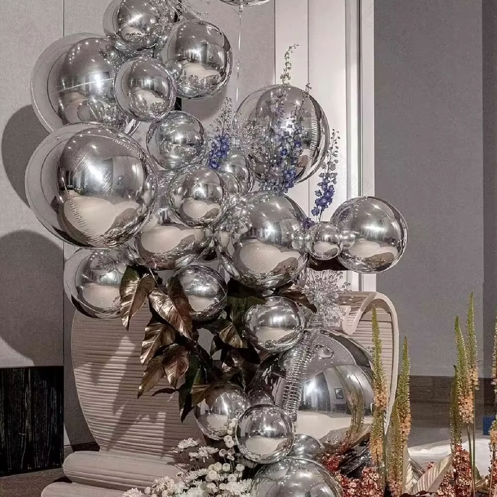 10 pièces argent 4D ballons ronds 10 18 22 32 pouces grands ballons en feuille d'argent métallique pour anniversaire mariage décorations de fête en argent