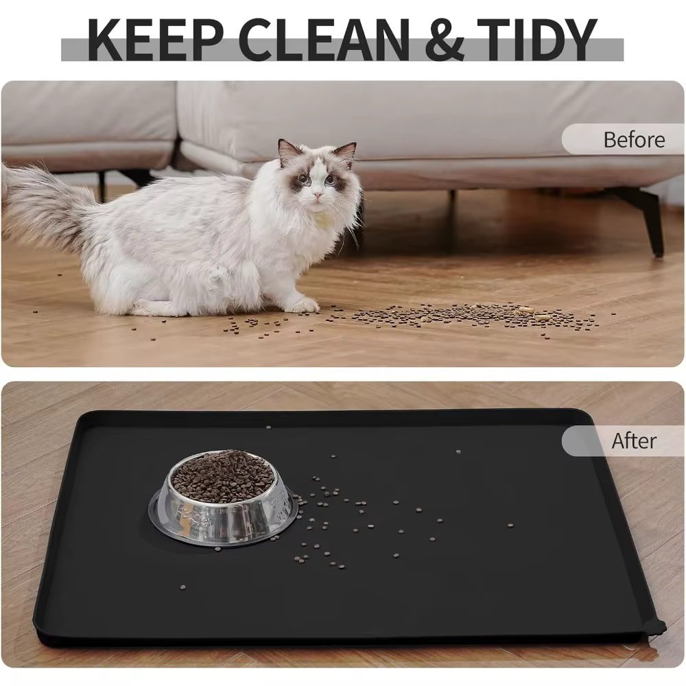 Tapis d'alimentation imperméable pour animaux de compagnie avec bords surélevés élevés, bol d'eau pour chien et chat avec sans BPA, tapis alimentaires en Silicone de qualité alimentaire pour chiens et