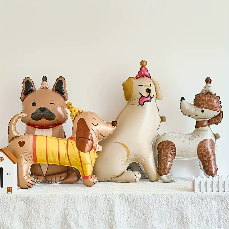 Ballons 3D en forme de chien - Ballons décoratifs pour fête d'anniversaire de bébé : Caniche, Teckel, Labrador, Bouledogue, Border Collie