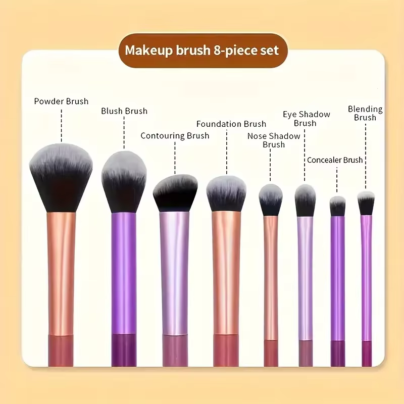 Kit de pinceaux de maquillage synthétiques doux, 8 pièces, pour fond de teint, Blush, fard à paupières, outils de maquillage cosmétiques