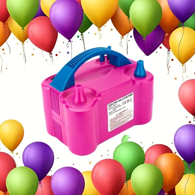 Pompe à ballons électrique portable avec deux buses, 600W, rouge rose - Alimentée par USB, fonctionnement manuel pour les décorations de fêtes et d'événements