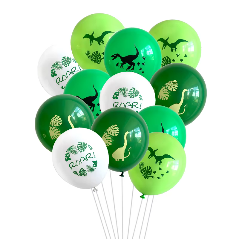 Ballons College de dinosaures pour enfants, ballons en latex, vert et blanc, décor de fête d'anniversaire, fournitures de douche de bébé, 12 po