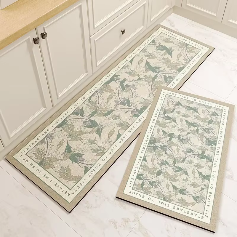 Tapis de sol de cuisine en cuir Pvc, imperméable, Long, antidérapant, résistant à l'huile, à fleurs roses, décoration de la maison