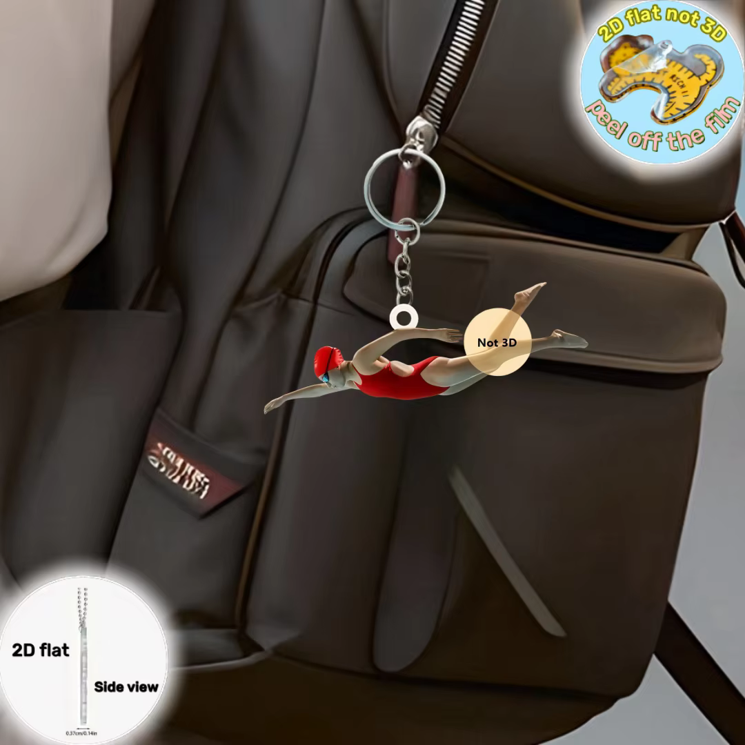 Porte-clés pendentif nageur, passionné de Sport de natation, ornement plat en acrylique 2D, breloques, décoration suspendue pour sac, cadeau de fête