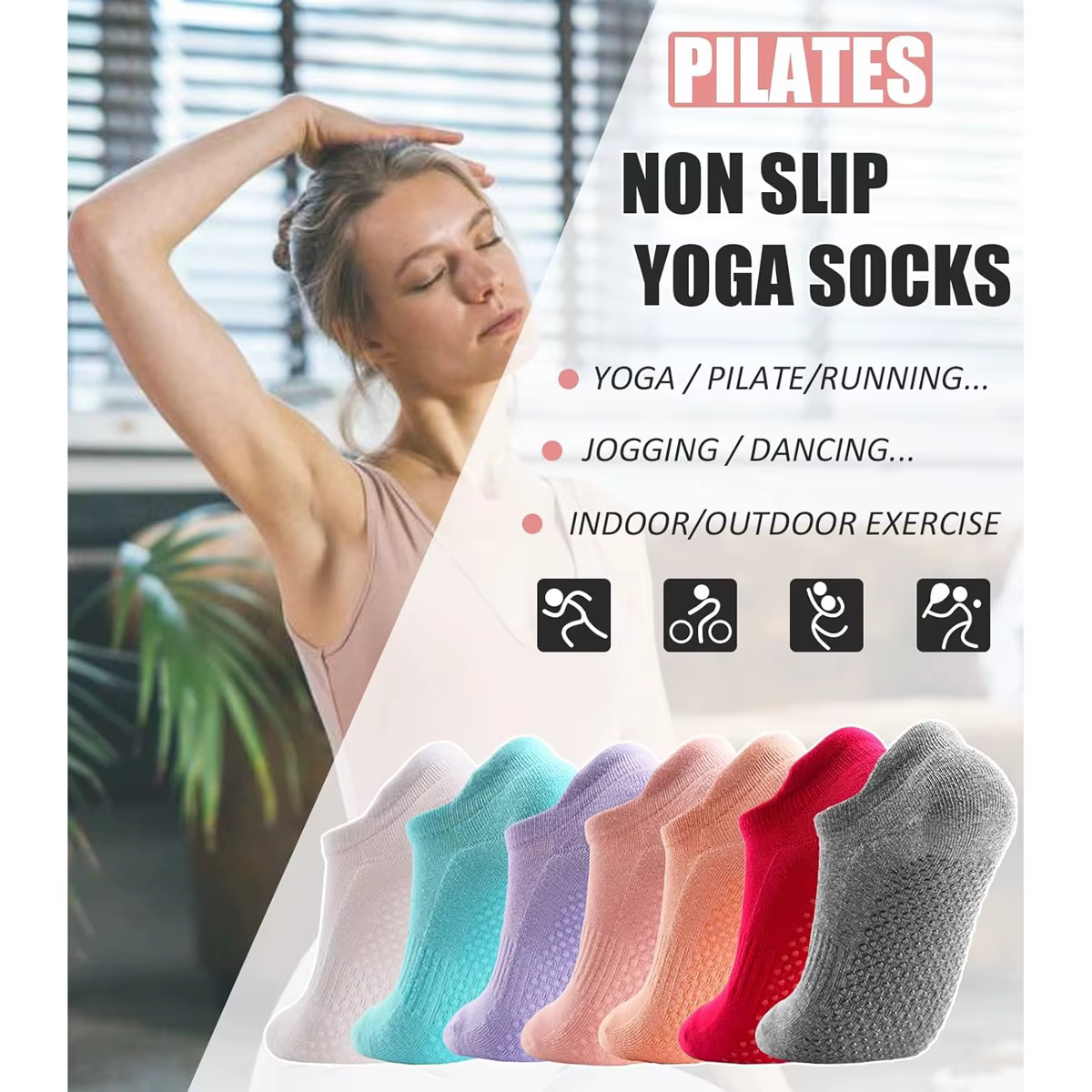 Chaussettes de Yoga Antidérapantes pour Femme, 3 Paires