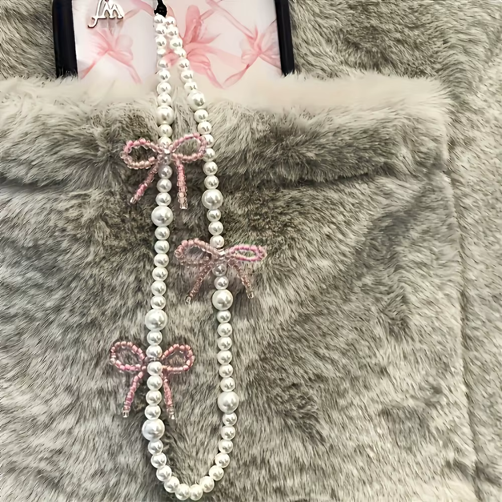 Accessoire de breloque en perles avec nœud papillon rose, 1 pièce, pour étui de téléphone, lanière, Bracelet, matière plastique, décor de bijoux à la mode