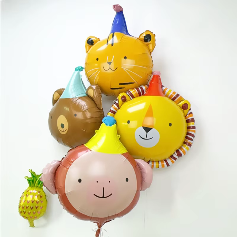 Mélange de ballons en Film d'aluminium, 4 pièces, tête d'animal, joli singe, chat, Lion, ours, anniversaire pour enfants, accessoire de photographie, cadeaux de fête