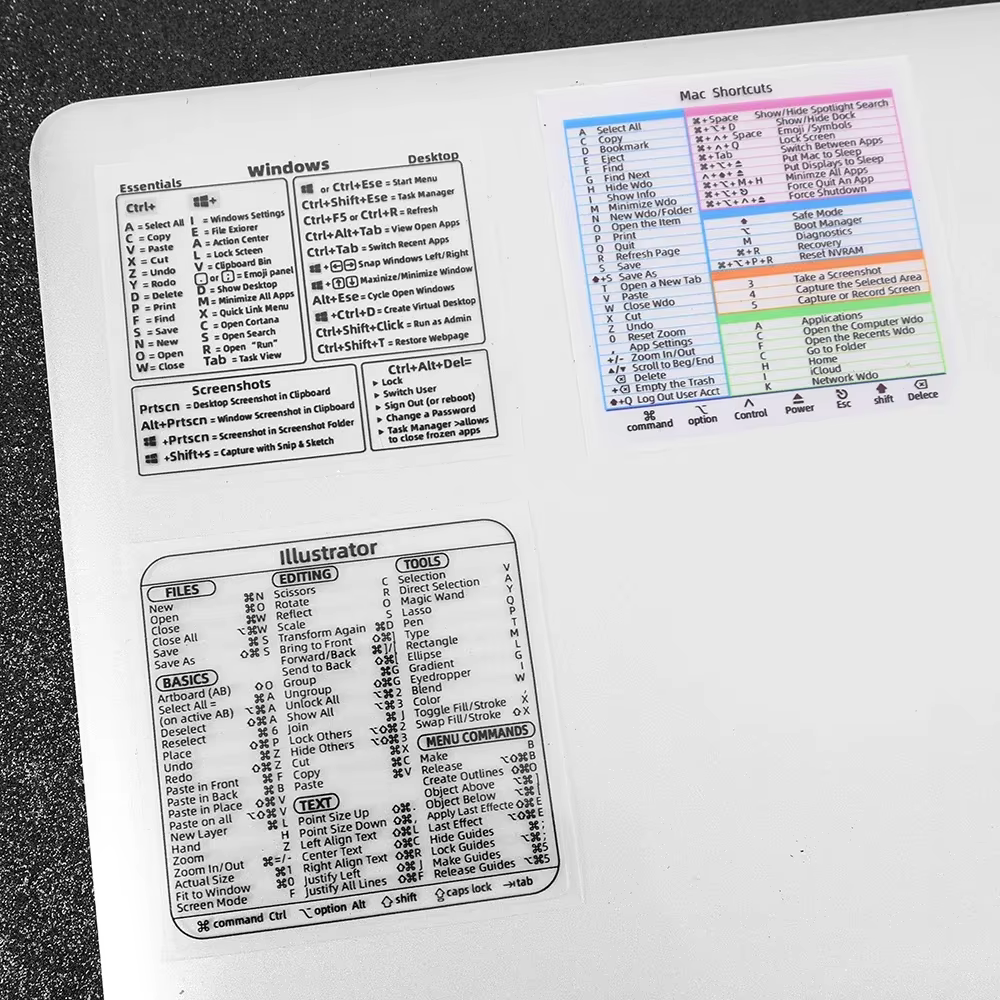 Autocollant de raccourci de clavier de référence HD pour ordinateur portable, autocollants de raccourci PS Excel pour Apple Mac Chromebook Windows Photoshop