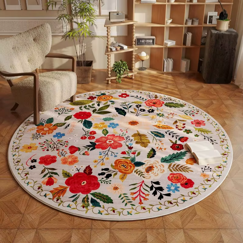Tapis de salon rond couleur imprimé Floral décoration chambre Tapis en peluche mode moderne Table basse Tapis moelleux ». Tapis